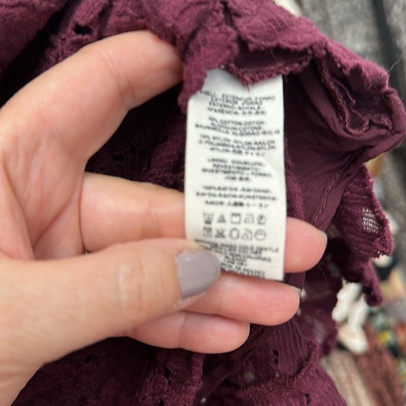 Free People Maroon Lace Long Sleeve Mini Dress Size 4 - Picture 5 of 8